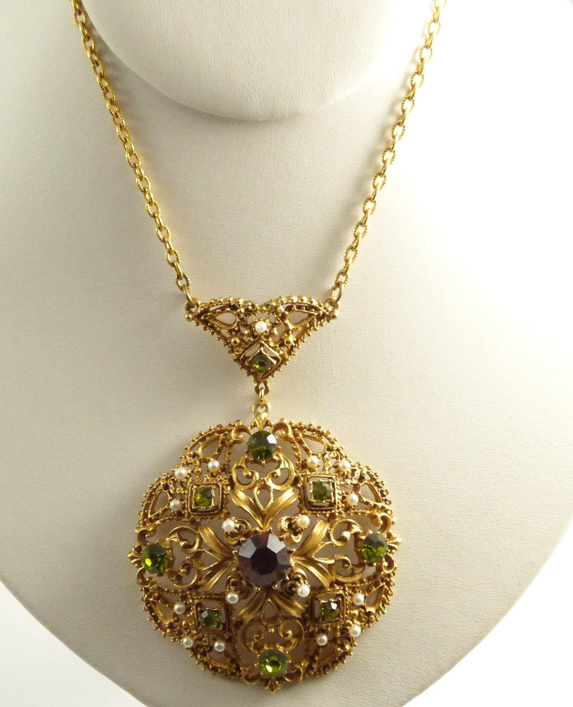 Florenza Gold Tone Rhinestone Pendant Necklace