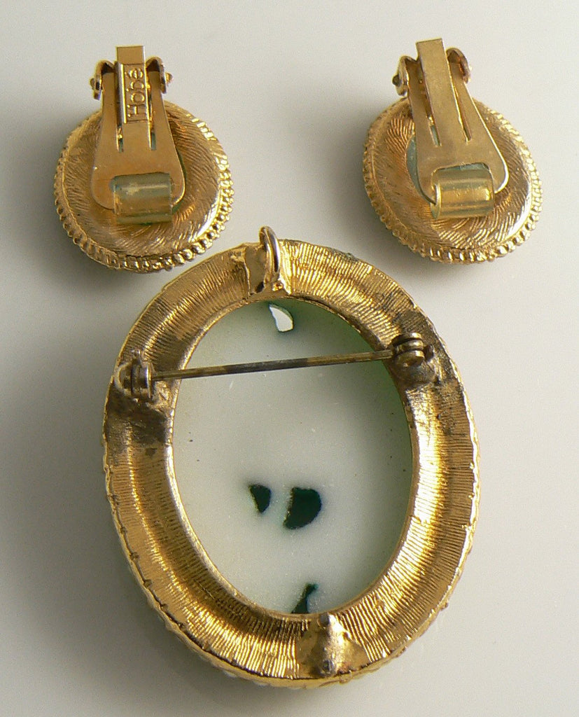 Hobe Poured Green Glass Seed Pearl Demi Parure - Vintage Lane Jewelry