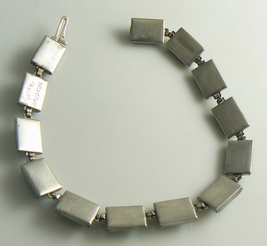 Lovely Art Deco light green stone Sterling silver bracelet - Vintage Lane Jewelry