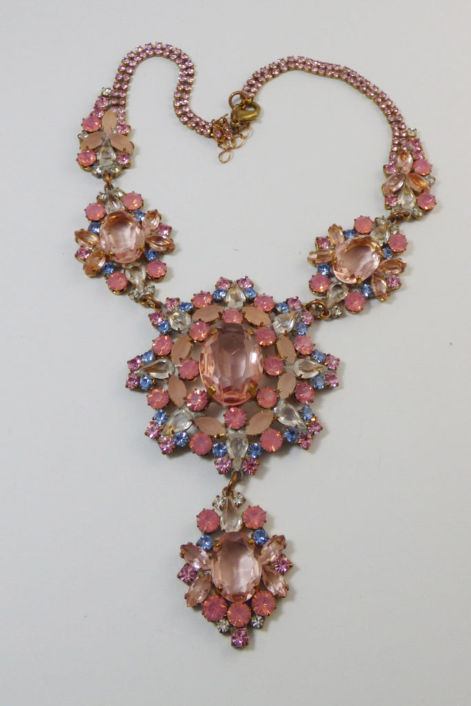 Czech Glass Dusty Rose Glass Statement Necklace - Vintage Lane Jewelry