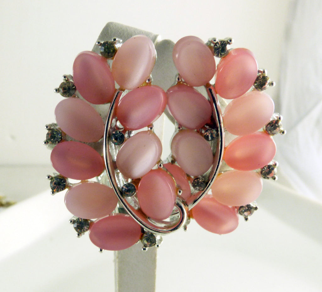 Vintage Lisner Thermoset Pink Rhodium Rhinestone Necklace Bracelet Parure - Vintage Lane Jewelry