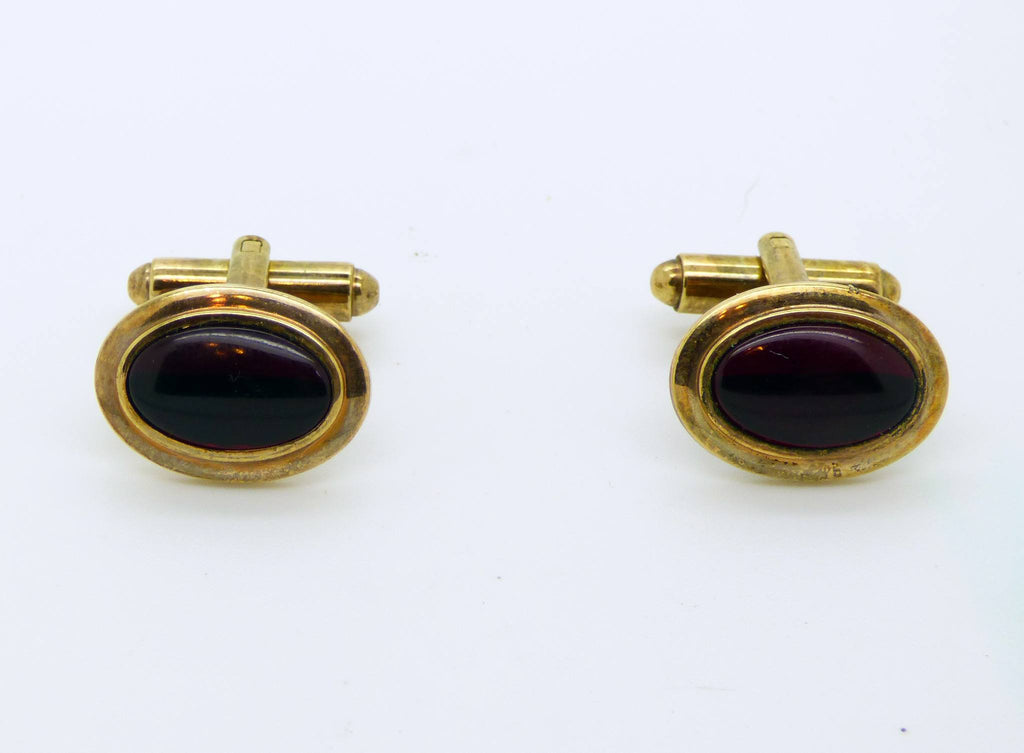 Pitman and Keeler 1/20 - 12 KT. G.F. Deep Red Lucite Cufflinks in Original Box - Vintage Lane Jewelry