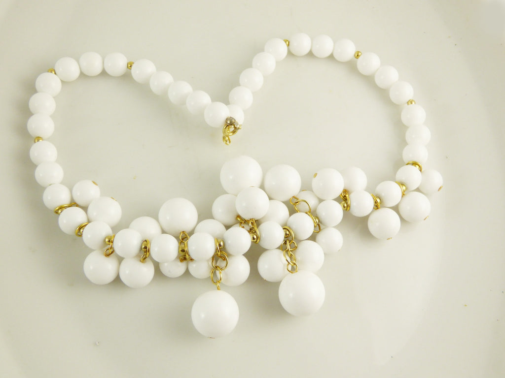 Trifari Beaded White Chunky Necklace - Vintage Lane Jewelry