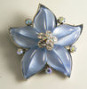 Beautiful Blue Poured Art Glass Ab Rhinestone Flower Pin Brooch - Vintage Lane Jewelry