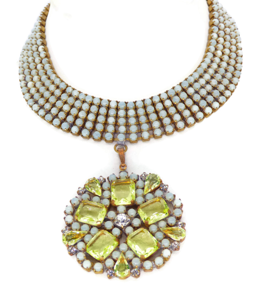 Vaseline Uranium Pendant Choker, Czech Glass