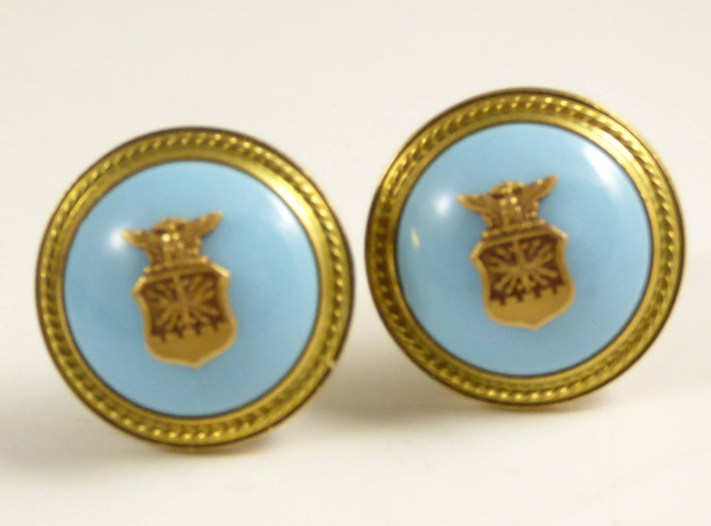 Vintage Shield Emblem on Aqua Blue Gold Tone Cufflinks