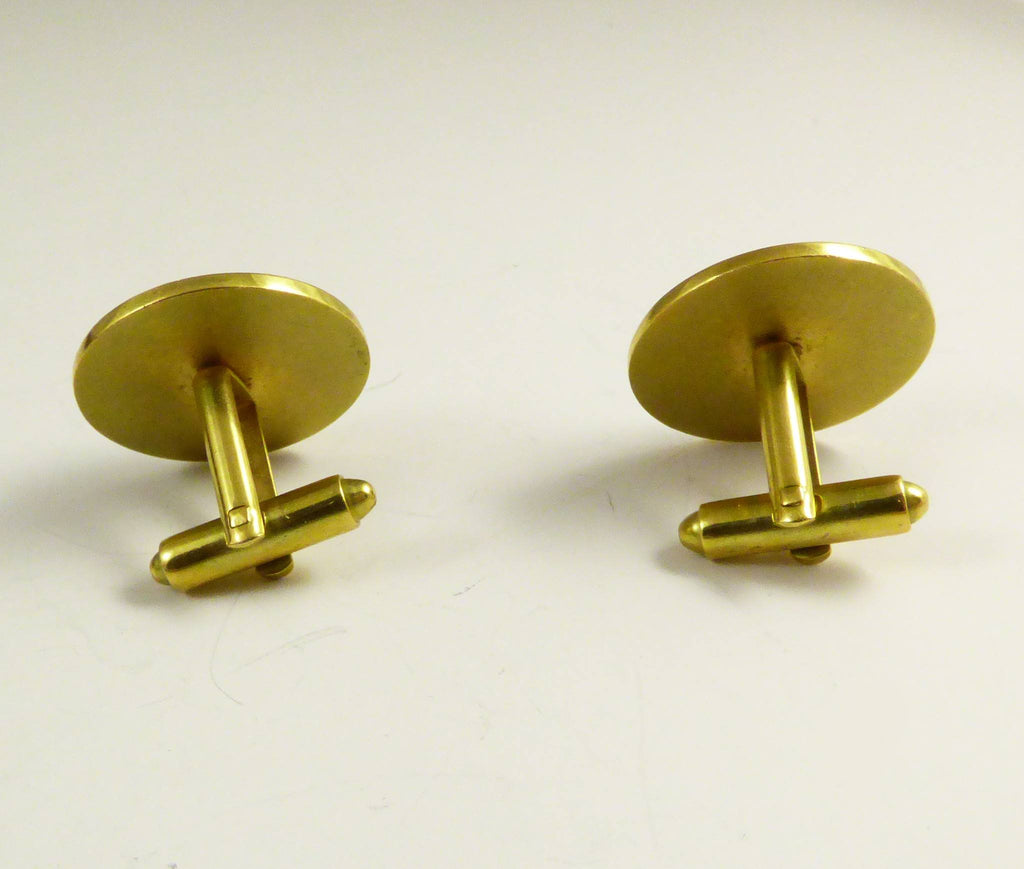 Vintage Shield Emblem on Aqua Blue Gold Tone Cufflinks - Vintage Lane Jewelry