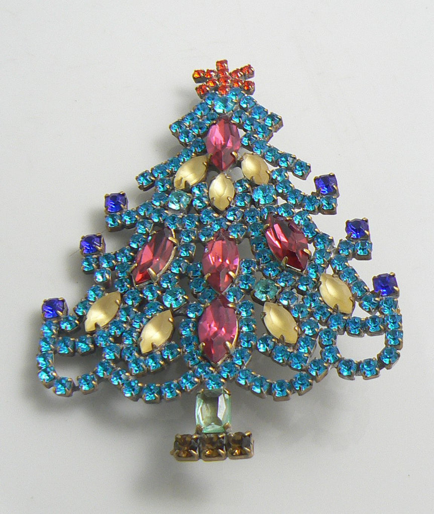 Huge Czech Glass Rhinestone Christmas Tree Pin