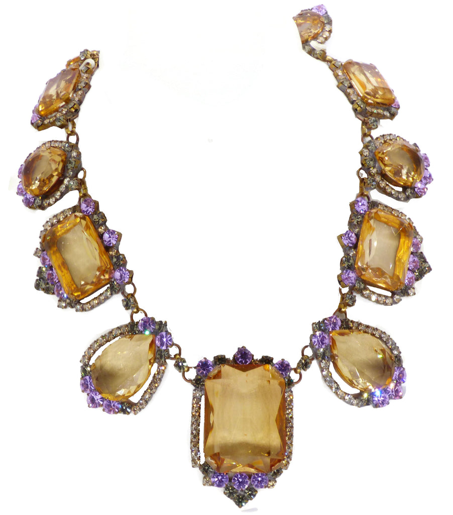 Huge Czech Glass Peach and Lavender Stone Necklace