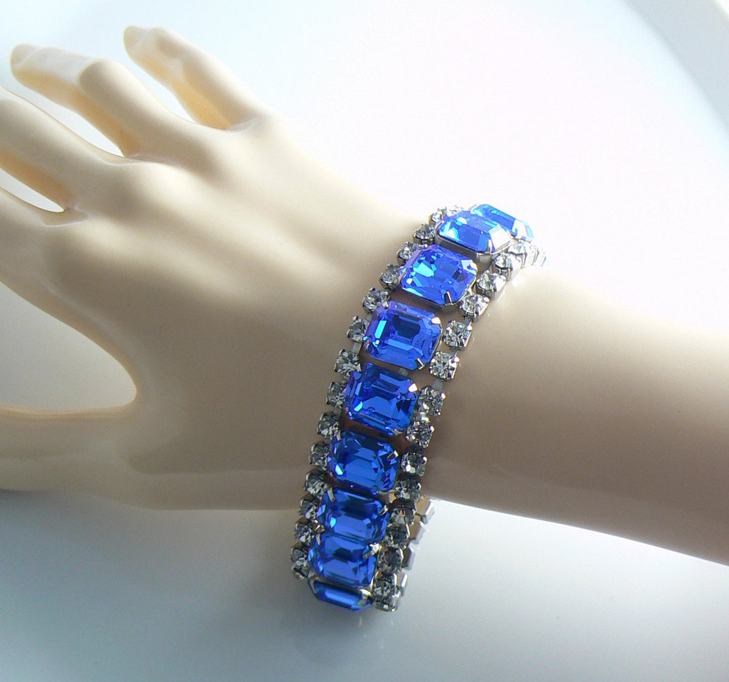 Vintage Sapphire Blue Rhinestone Deco Bracelet