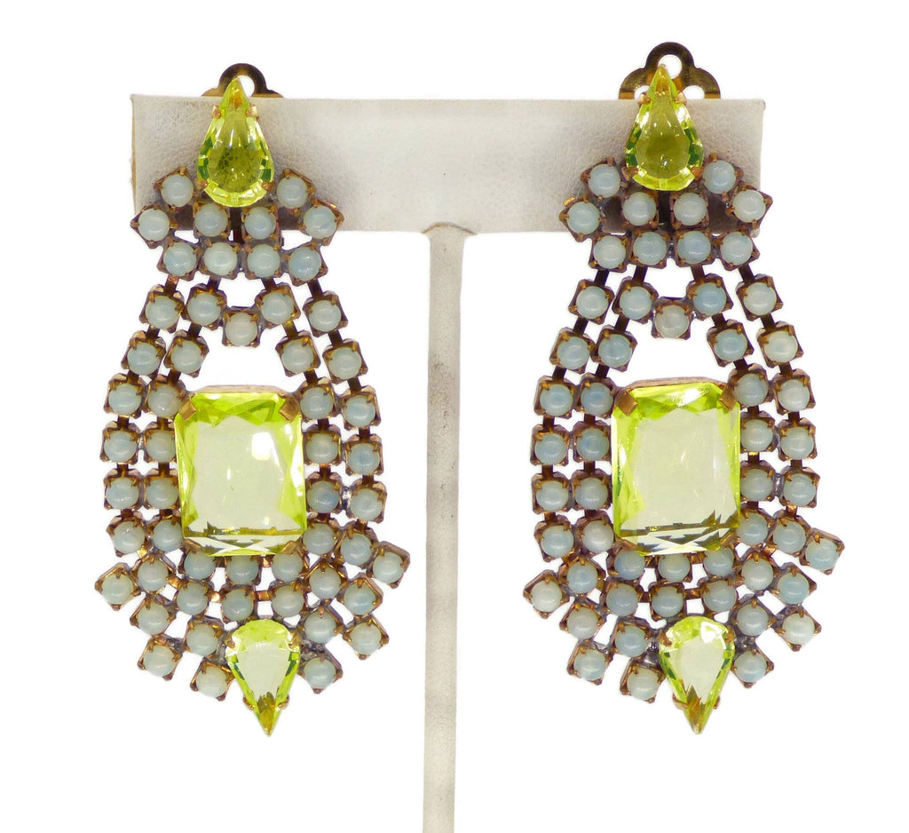Vaseline Uranium Czech Glass Clip Earrings