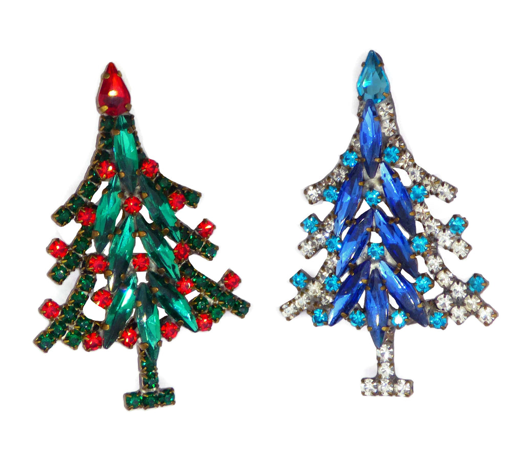 Czech Glass Christmas tree Pins pair