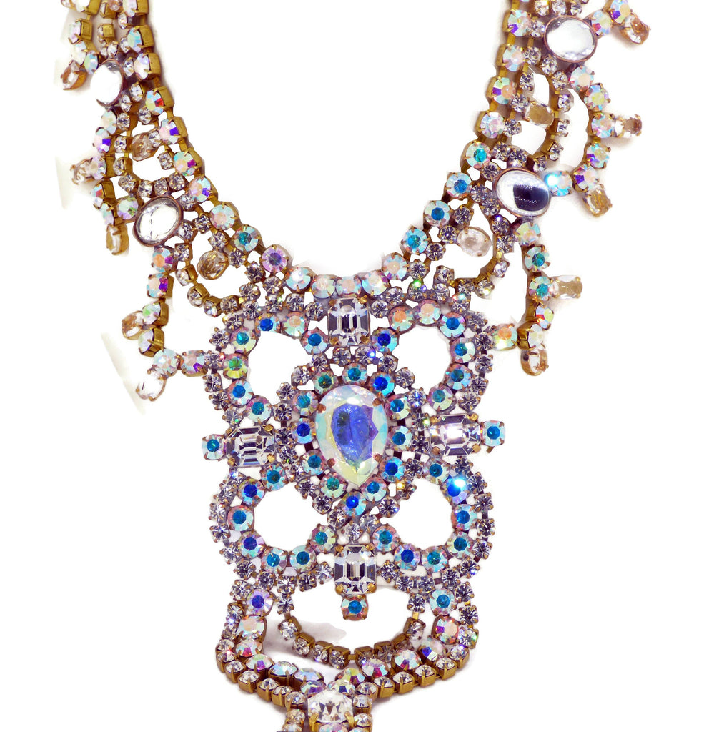 Ab Rhinestone Czech Statement Set, Necklace and Earrings