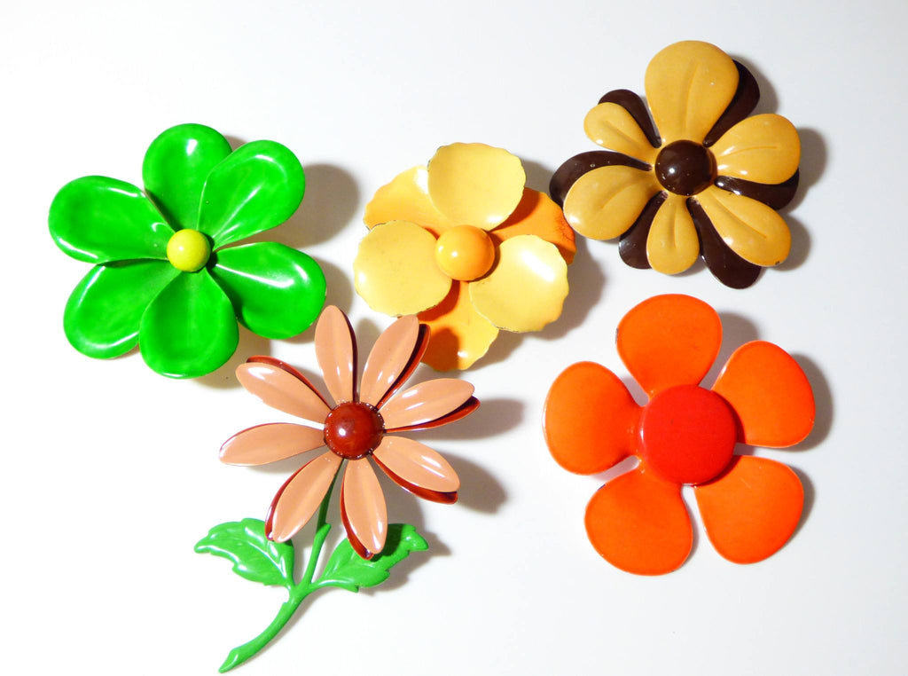 Retro Flower Power Enamel Flower Pins