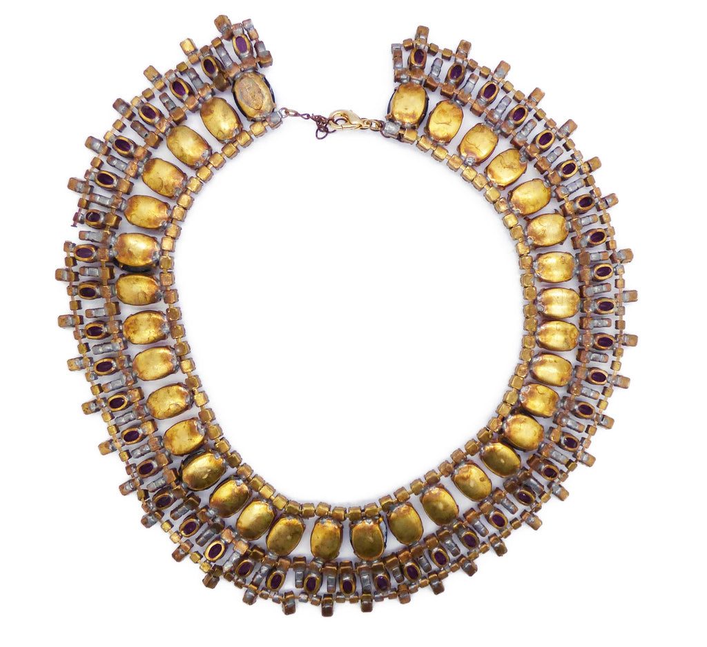 Husar D Czech Glass Black Rose Cameo Bib Necklace - Vintage Lane Jewelry