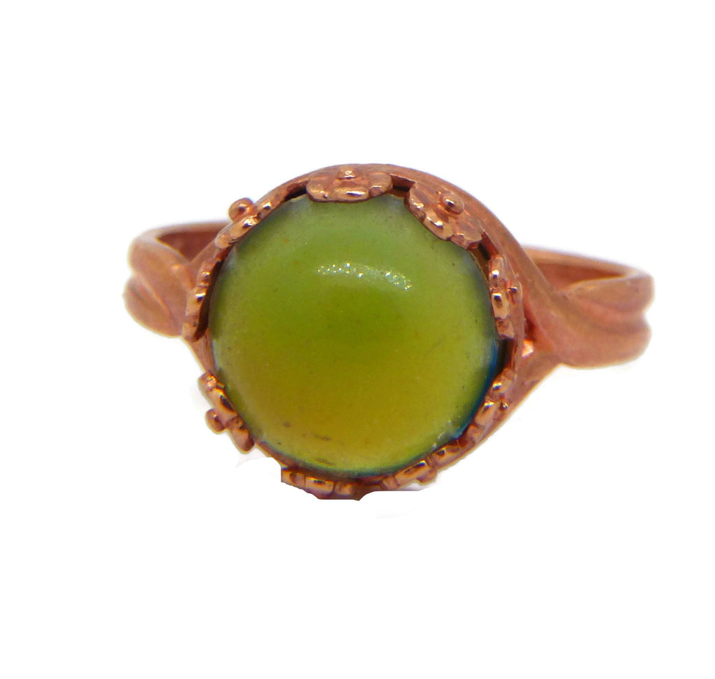 Rose Gold Plated Brass Flower Crown Bezel 10mm Mood Ring, Adjustable