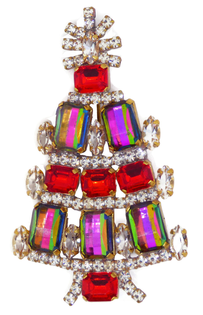 Red Rhinestone Watermelon Heliotrope Czech Husar D Christmas Tree Pin