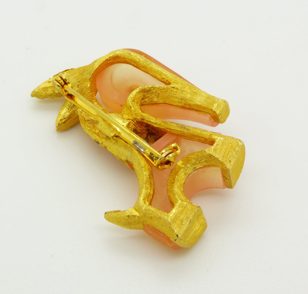 Vintage Hattie Carnegie Gold Lucite Rhinestone Anteater Figural Brooch - Vintage Lane Jewelry