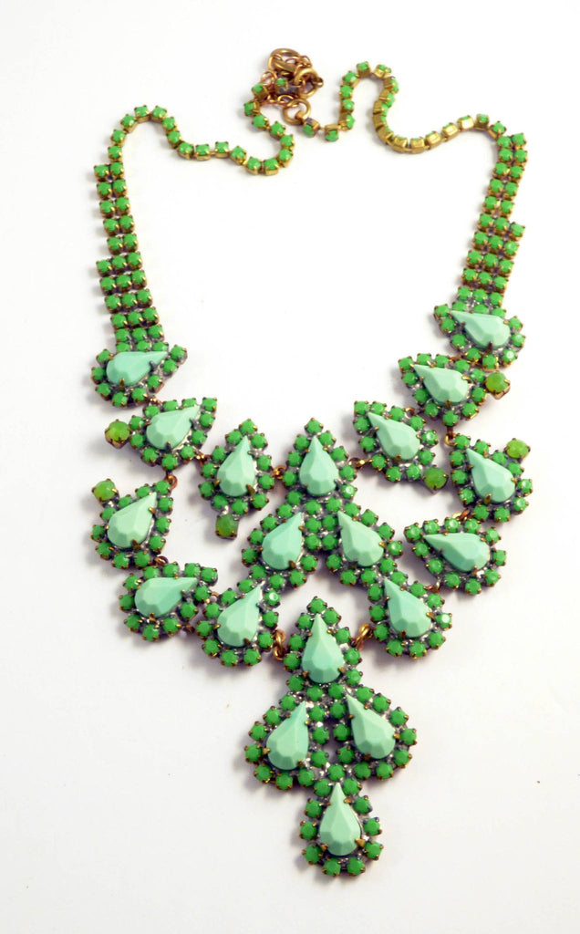 Czech Glass Green Stone Drop Necklace