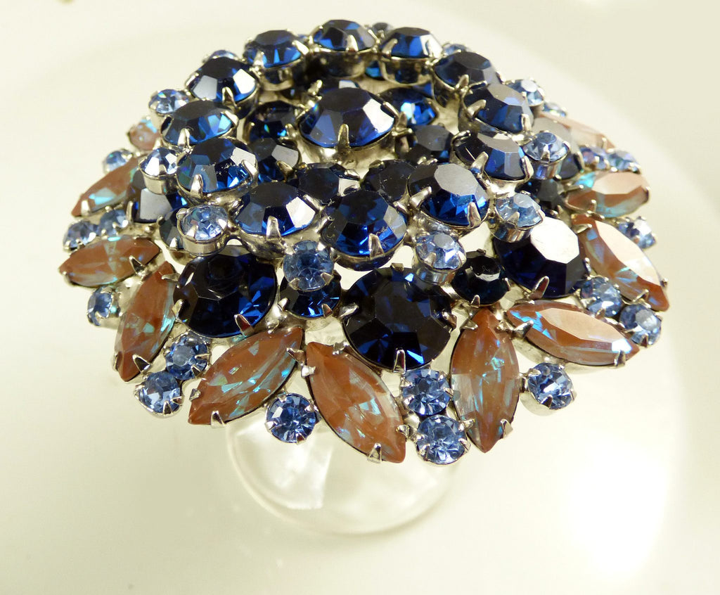 Juliana Huge Saphiret Art Glass Brooch - Vintage Lane Jewelry