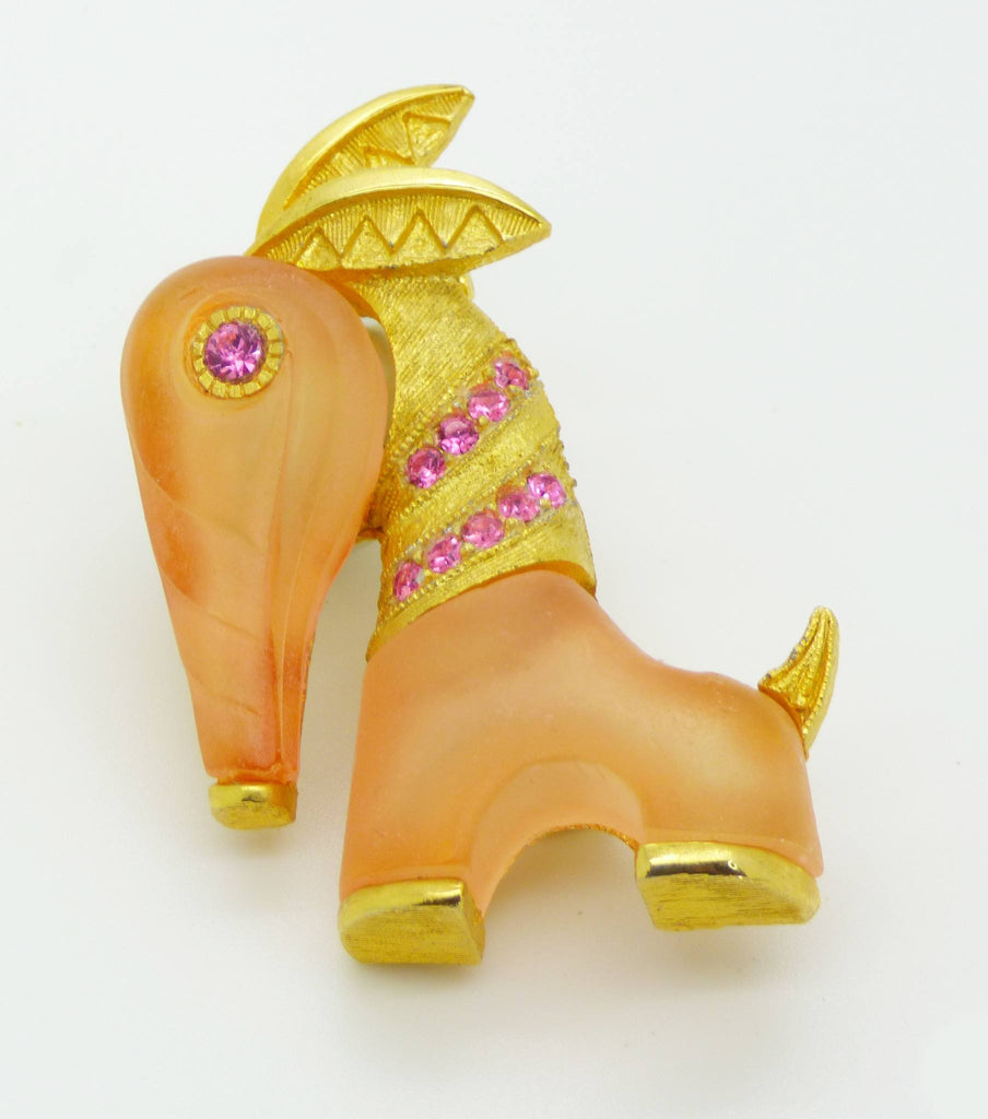 Vintage Hattie Carnegie Gold Lucite Rhinestone Anteater Figural Brooch
