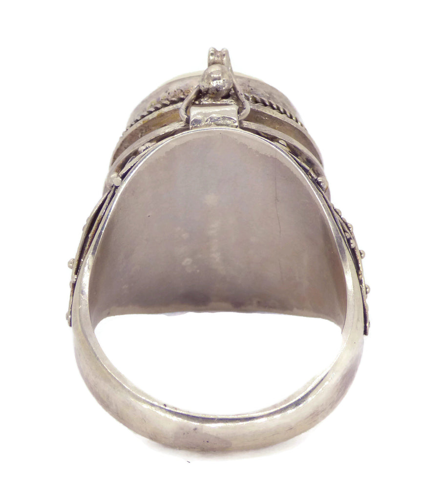 Balinese Bone Sterling Silver 925 Poison Ring, Pill Box Ring, Size 10 - Vintage Lane Jewelry