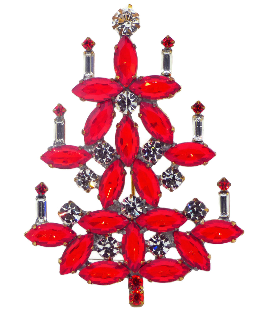 Rhinestone Navette Christmas Tree Brooch