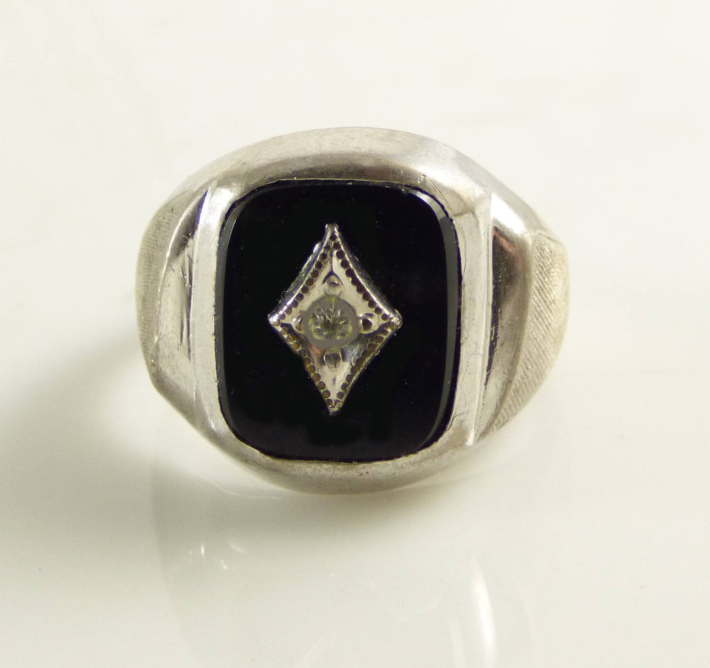 Sterling Silver Black Onyx Crystal Art Deco Ring