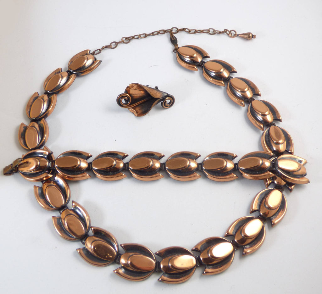 Matisse Renoir Classic Copper Tulip Necklace, Bracelet and Pin