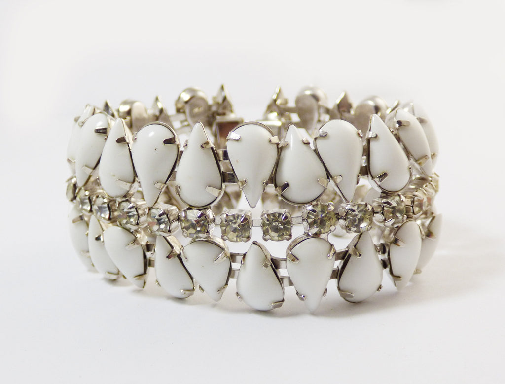 Kramer of New York Rhinestone Milk Glass Bracelet