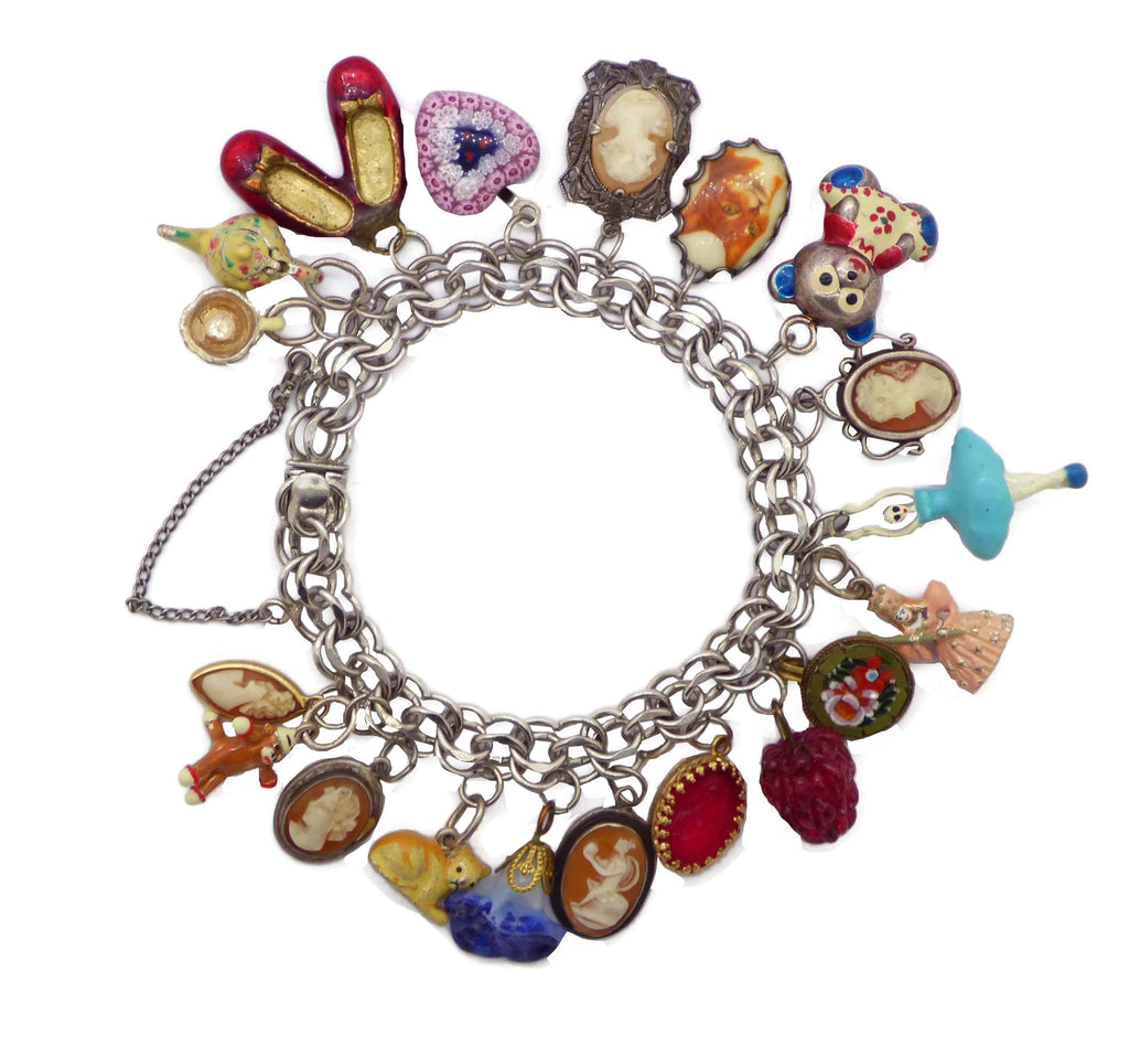Vintage Sterling Silver Cameo Charm Bracelet
