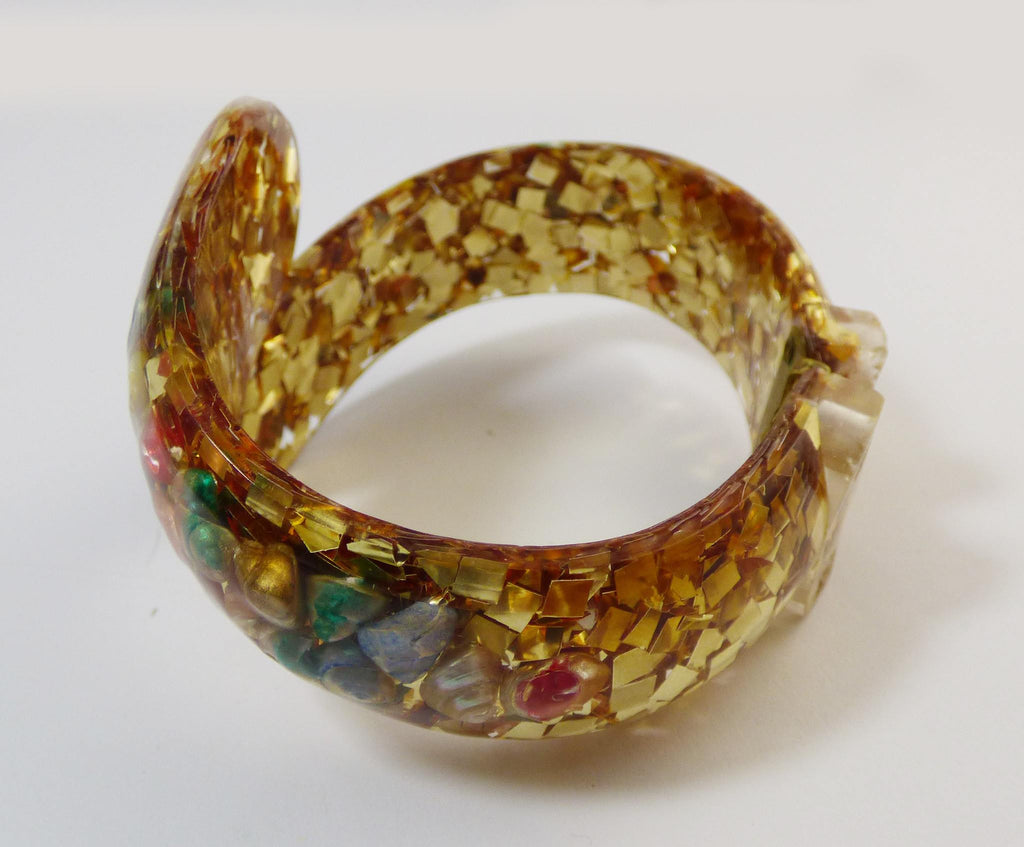 Confetti and Sea Shells Lucite Clamper and Earring Set - Vintage Lane Jewelry