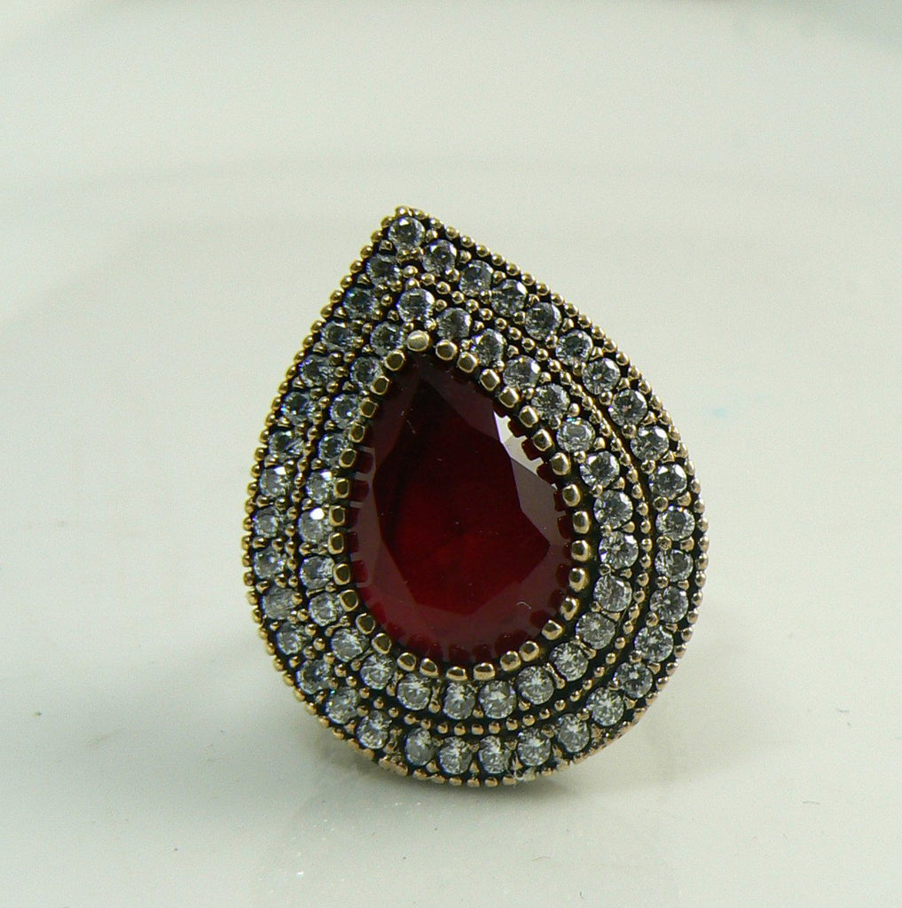 Ruby and White Topaz Turkish Sterling Silver Ring