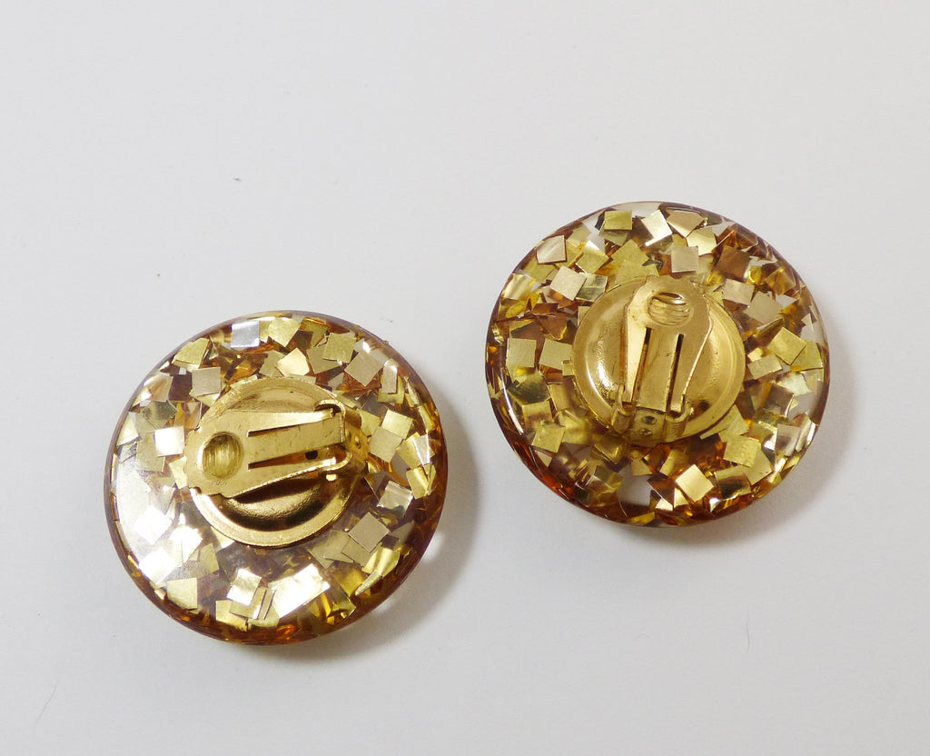 Confetti and Sea Shells Lucite Clamper and Earring Set - Vintage Lane Jewelry