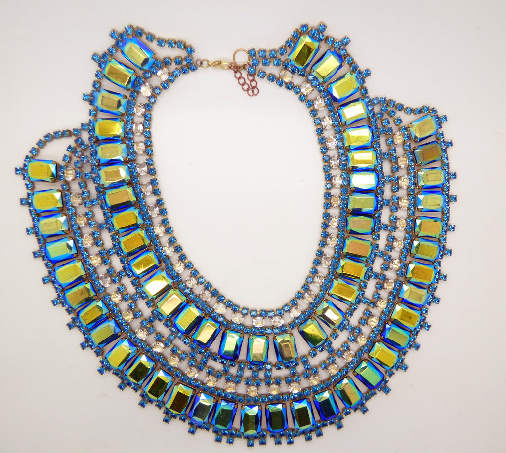Huge Czech Glass Husar D. Mirrored Green Glass Egyptian Style Bib Necklace - Vintage Lane Jewelry