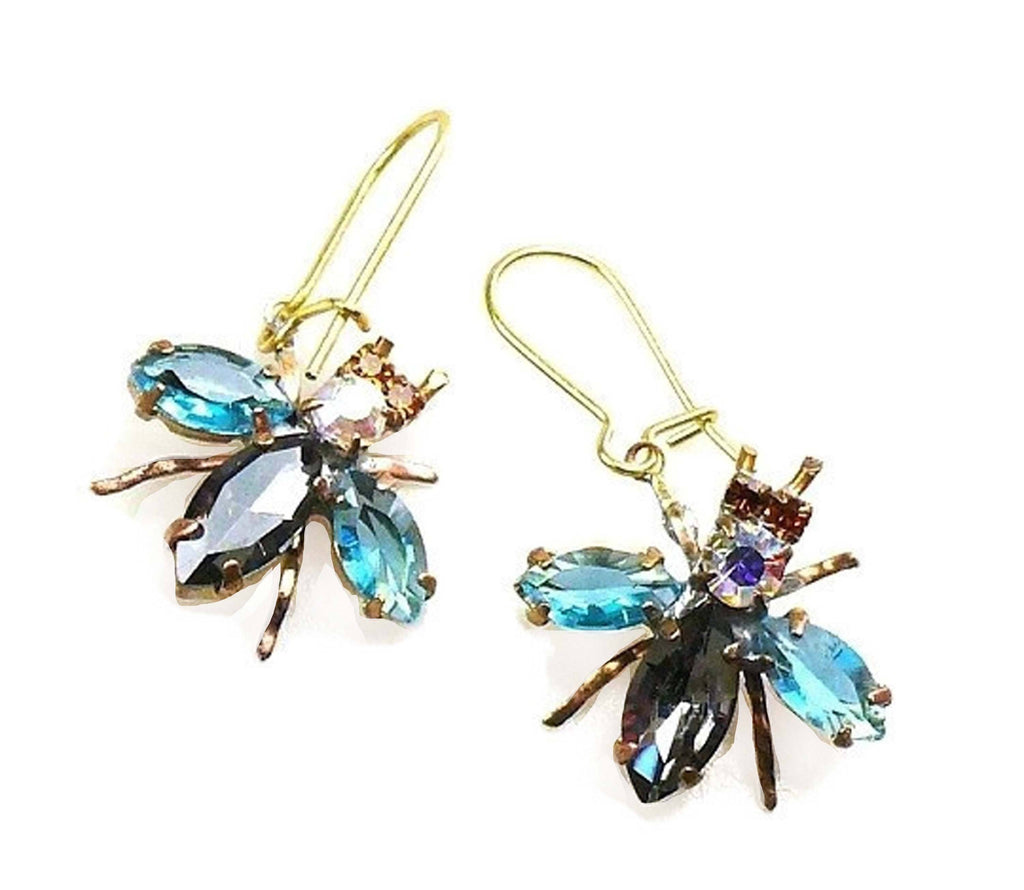 Czech Glass Fly Earrings, Blue Wings