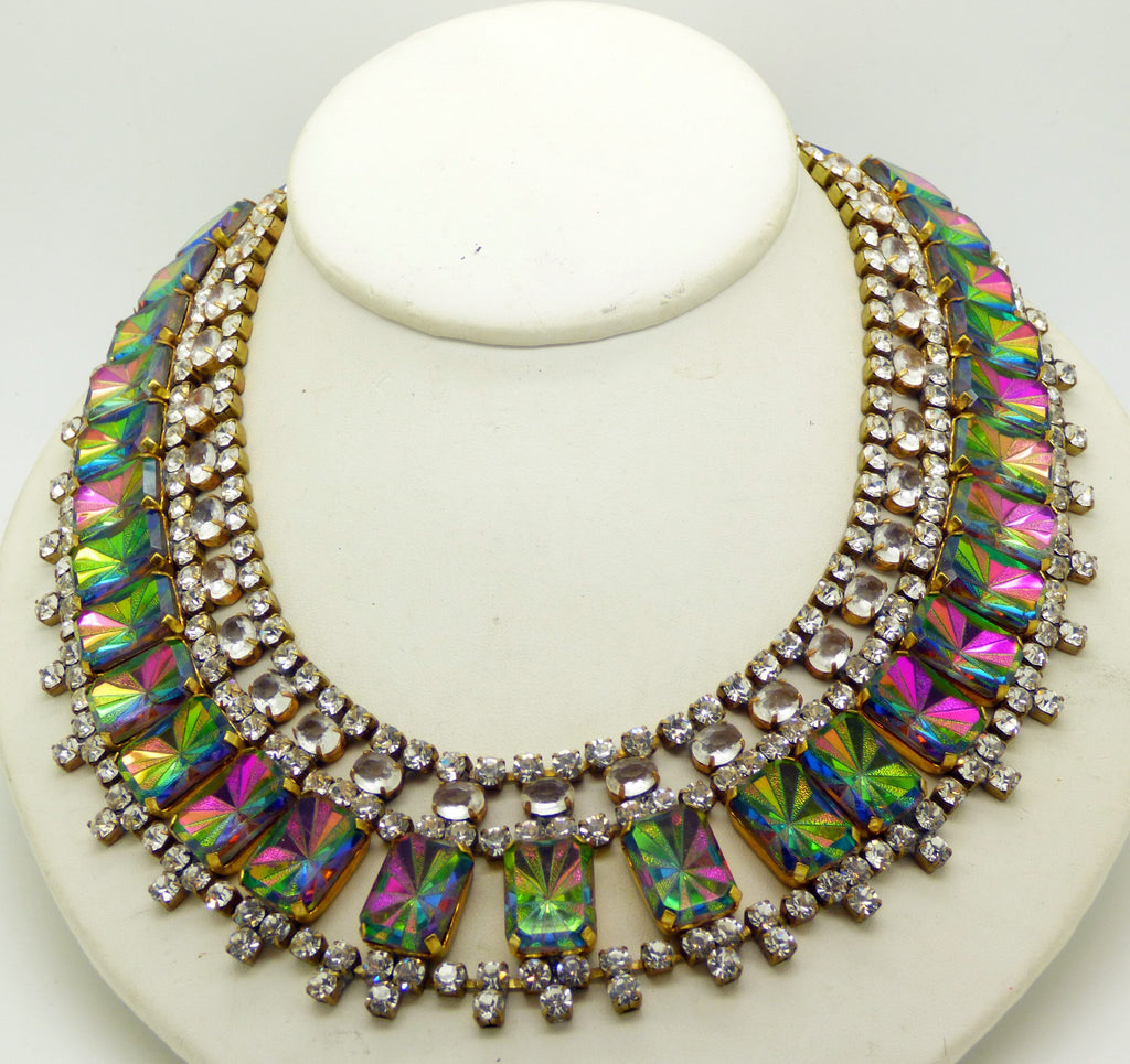 Czech Glass Watermelon Rhinestone Bib Necklace, Husar D - Vintage Lane Jewelry