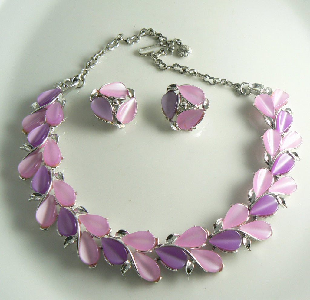 Purple, Pink Thermoset Necklace Earring Set