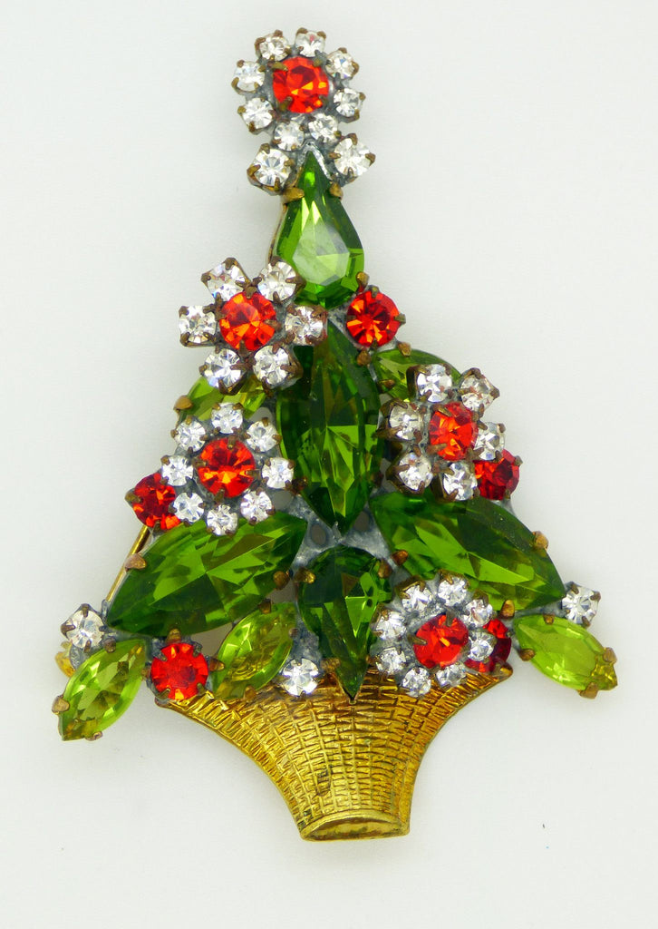 Czech Glass Christmas Flower Tree Pin, xmas pin. holiday brooch