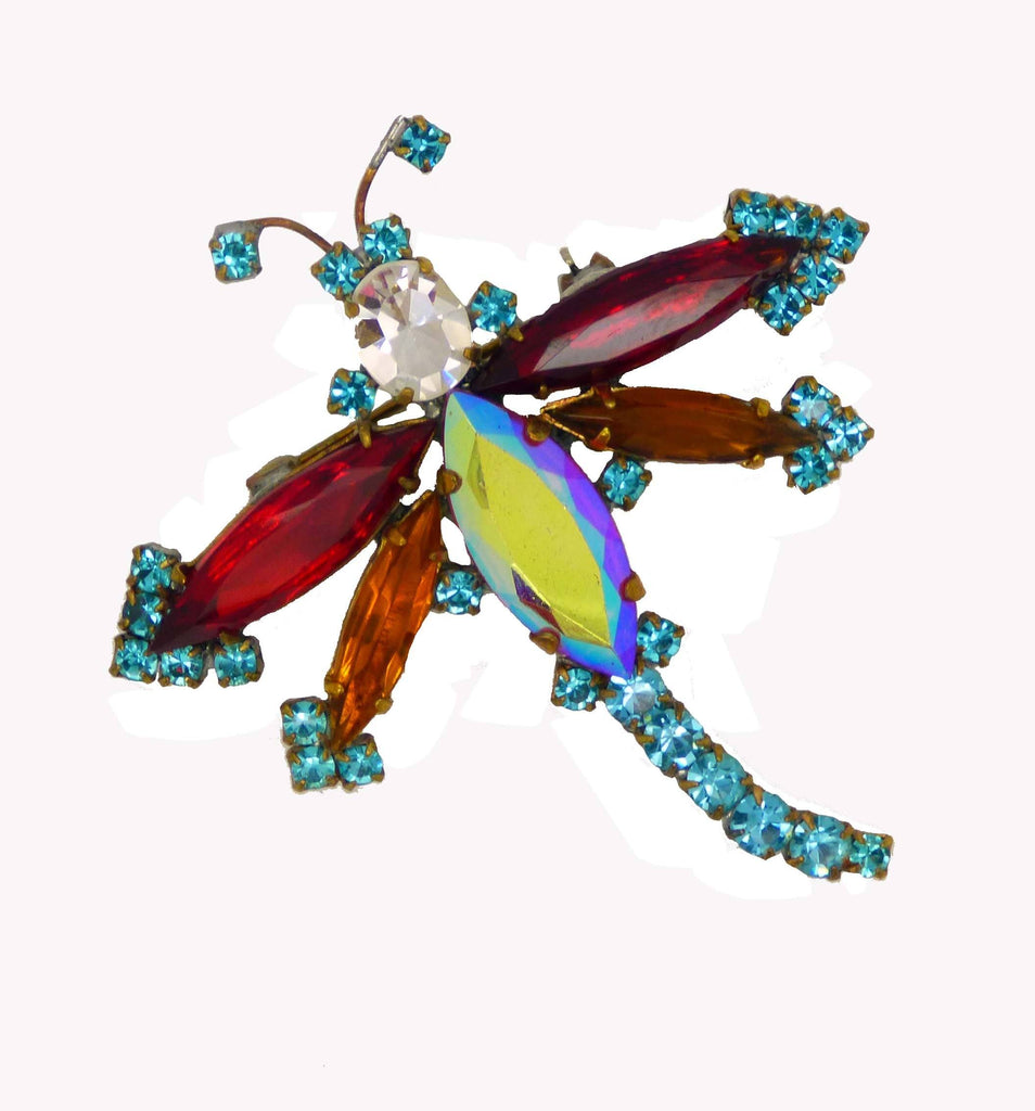 Czech Glass AB Rhinestone Husar D Dragonfly Pin Brooch