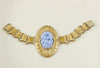 Antique Baby Blue Molded Glass Ornate Book Chain Bracelet - Vintage Lane Jewelry