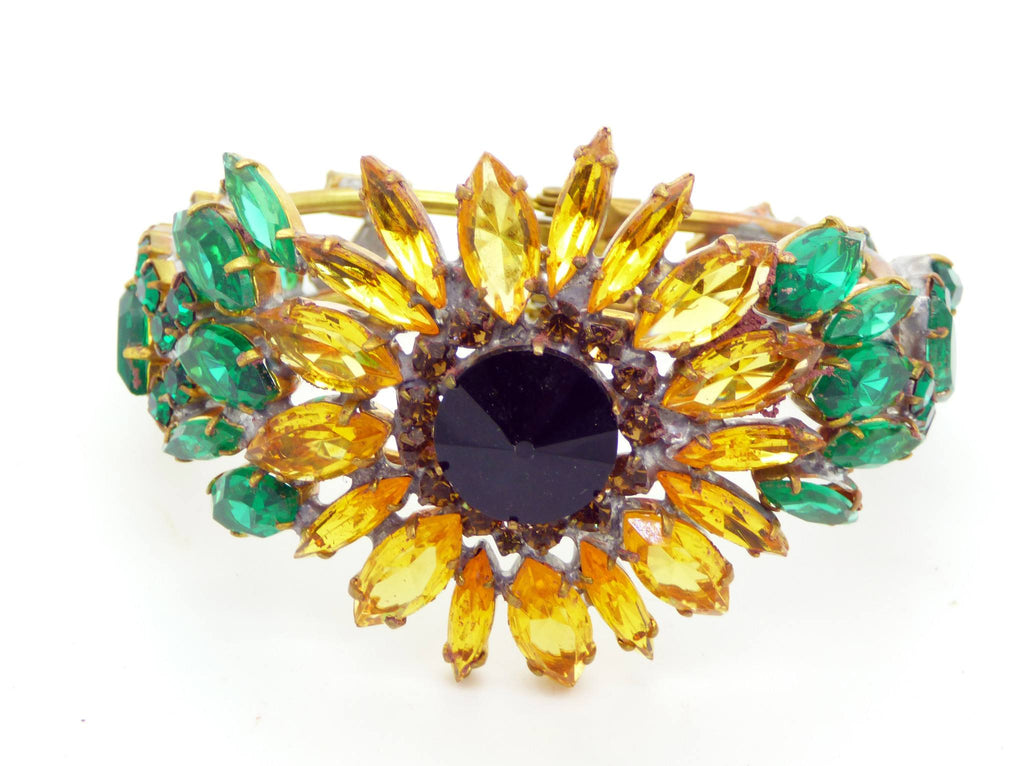 Czech Glass Sunflower Clamper Bracelet