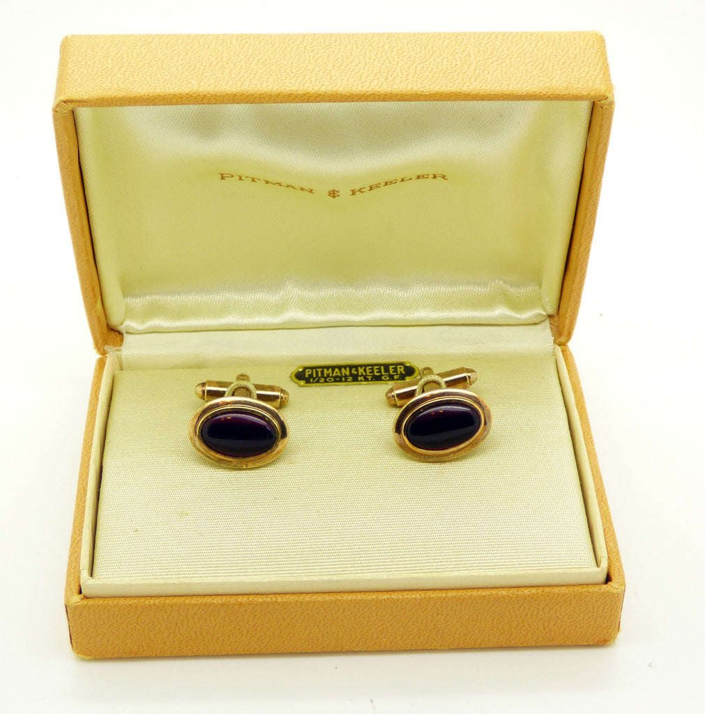Pitman and Keeler 1/20 - 12 KT. G.F. Deep Red Lucite Cufflinks in Original Box