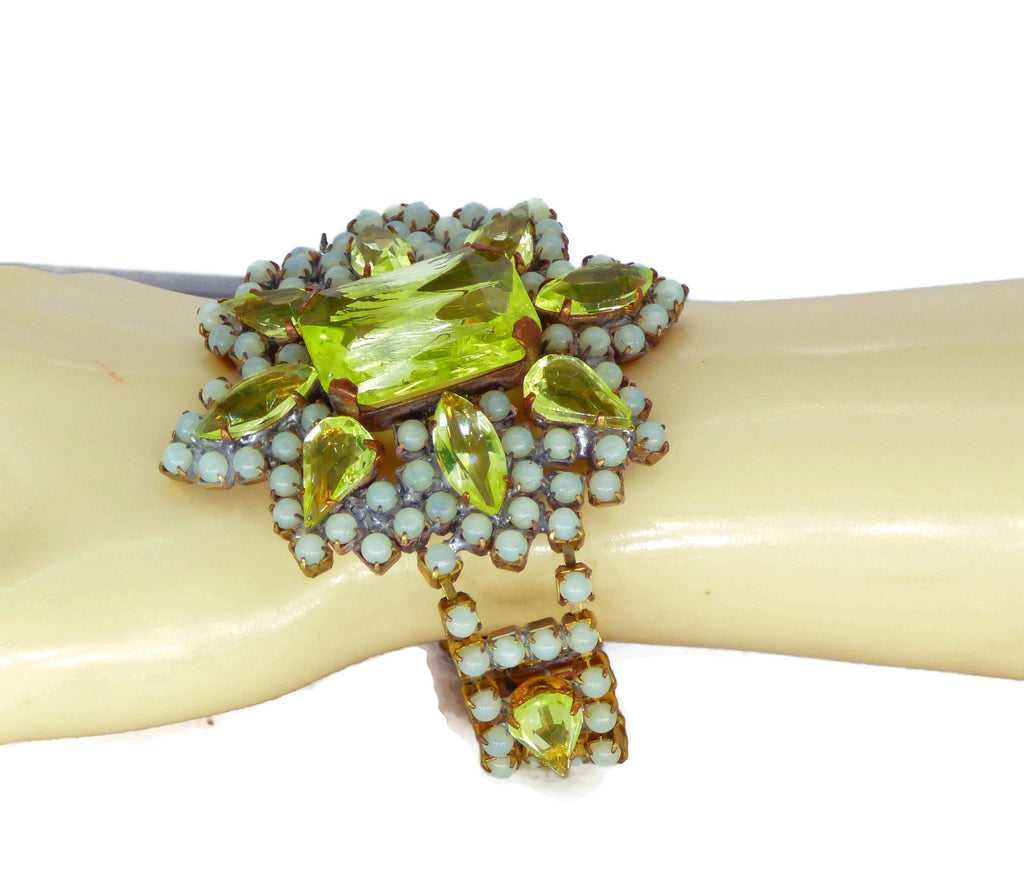 Fancy Czech Glass Vaseline Uranium Glass Bracelet