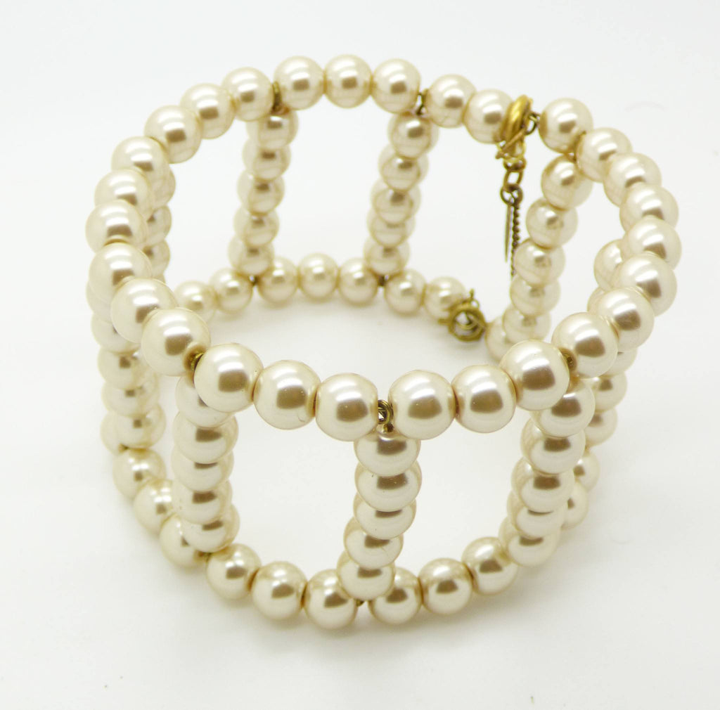 Vintage Miriam Haskell Glass Pearl Bracelet, Large Bracelet - Vintage Lane Jewelry