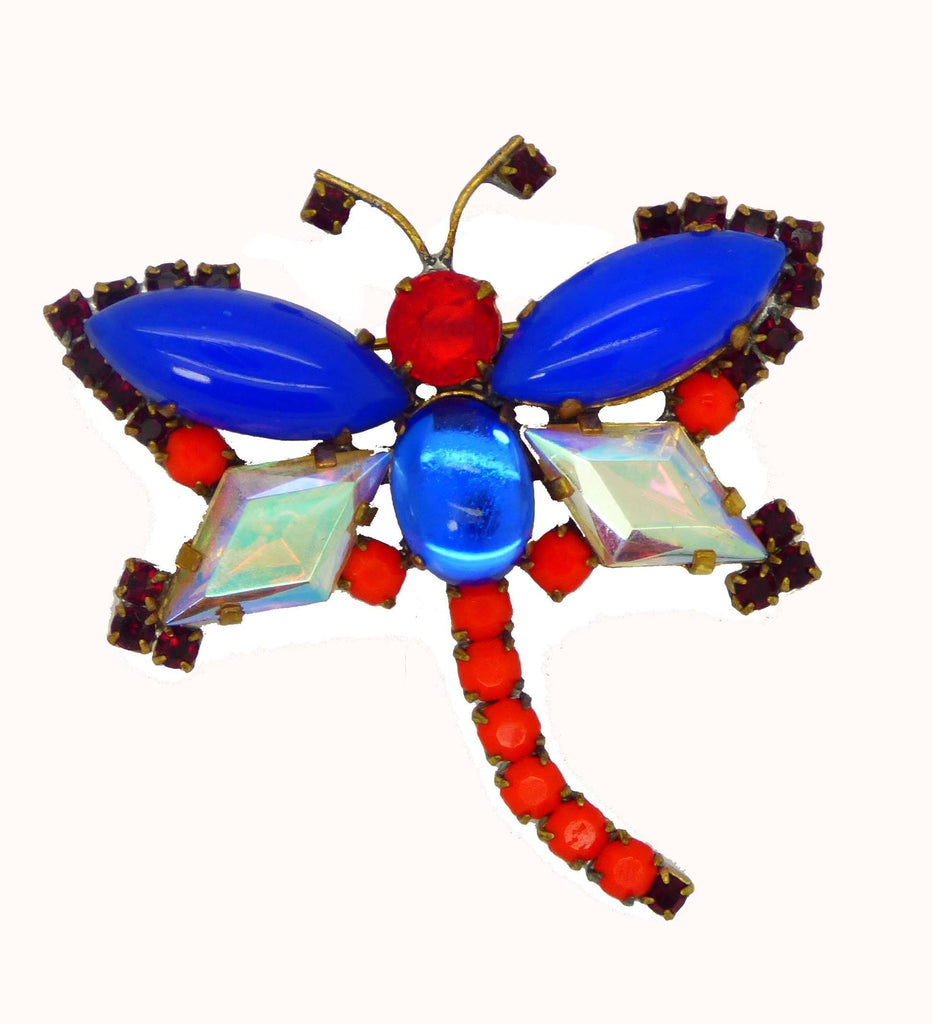 Czech Glass Red, White and Blue Husar D Dragonfly Pin Brooch