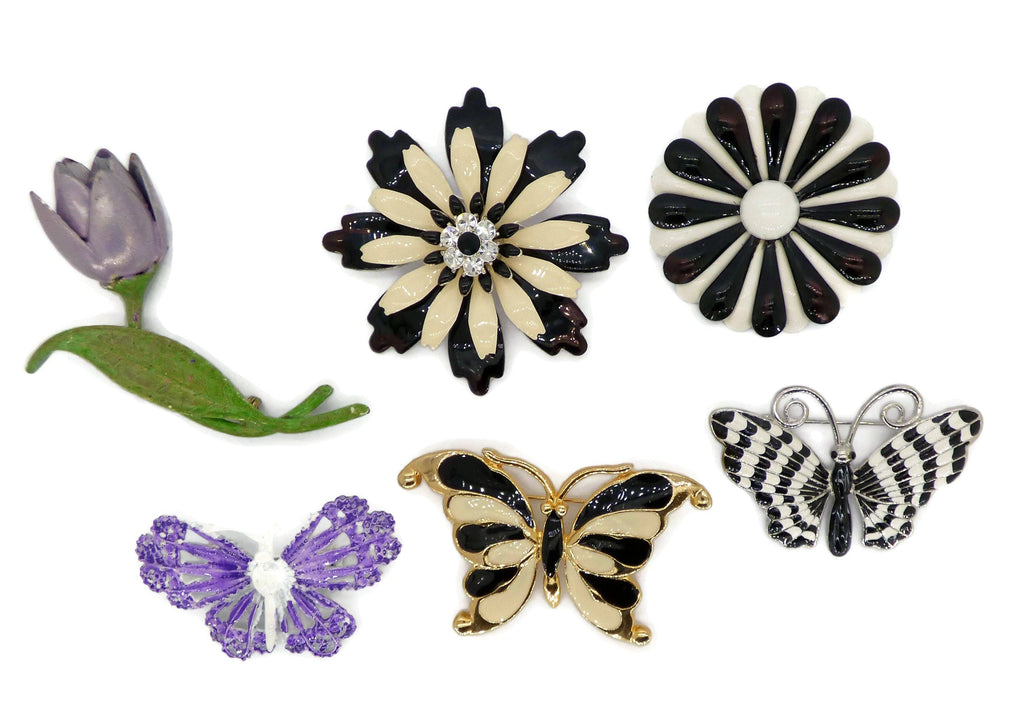 Butterflies and Enamel Flower Lot