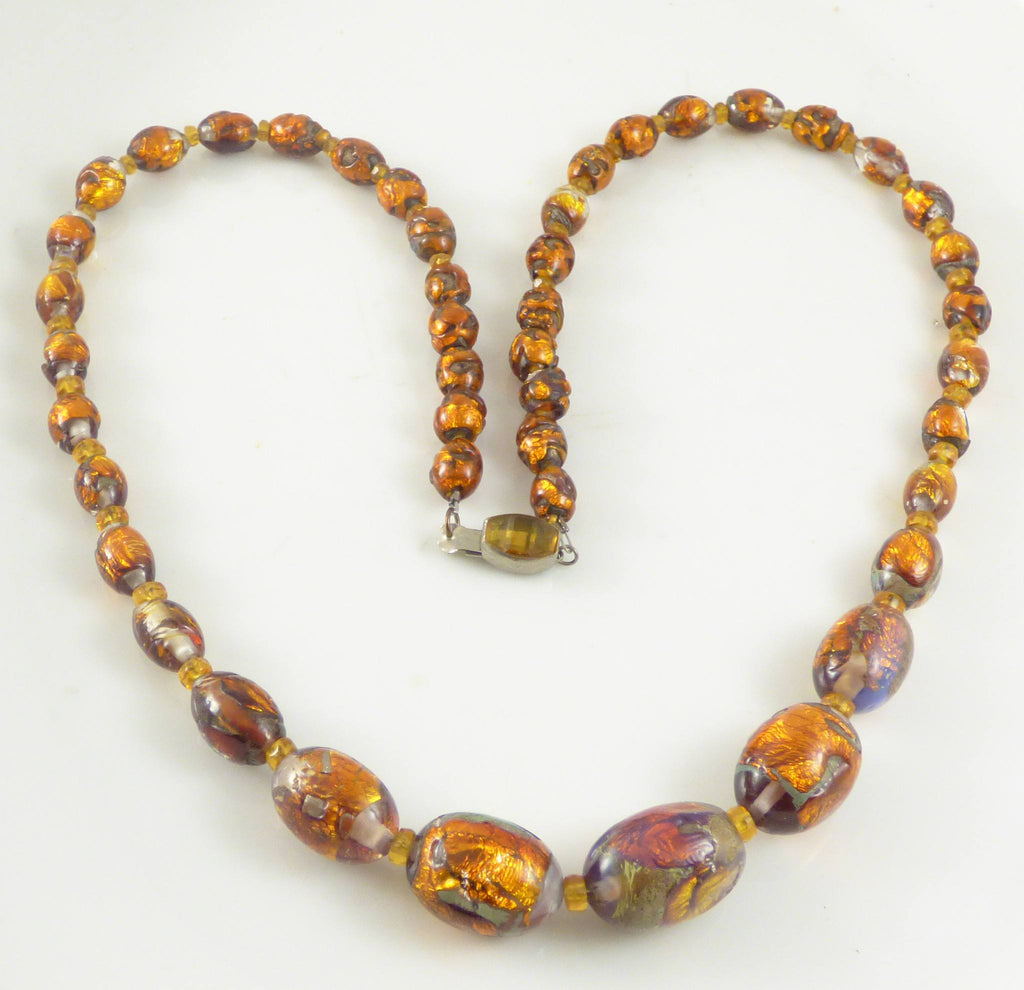 Antique Peacock Foil Glass Beads Graduated Necklace