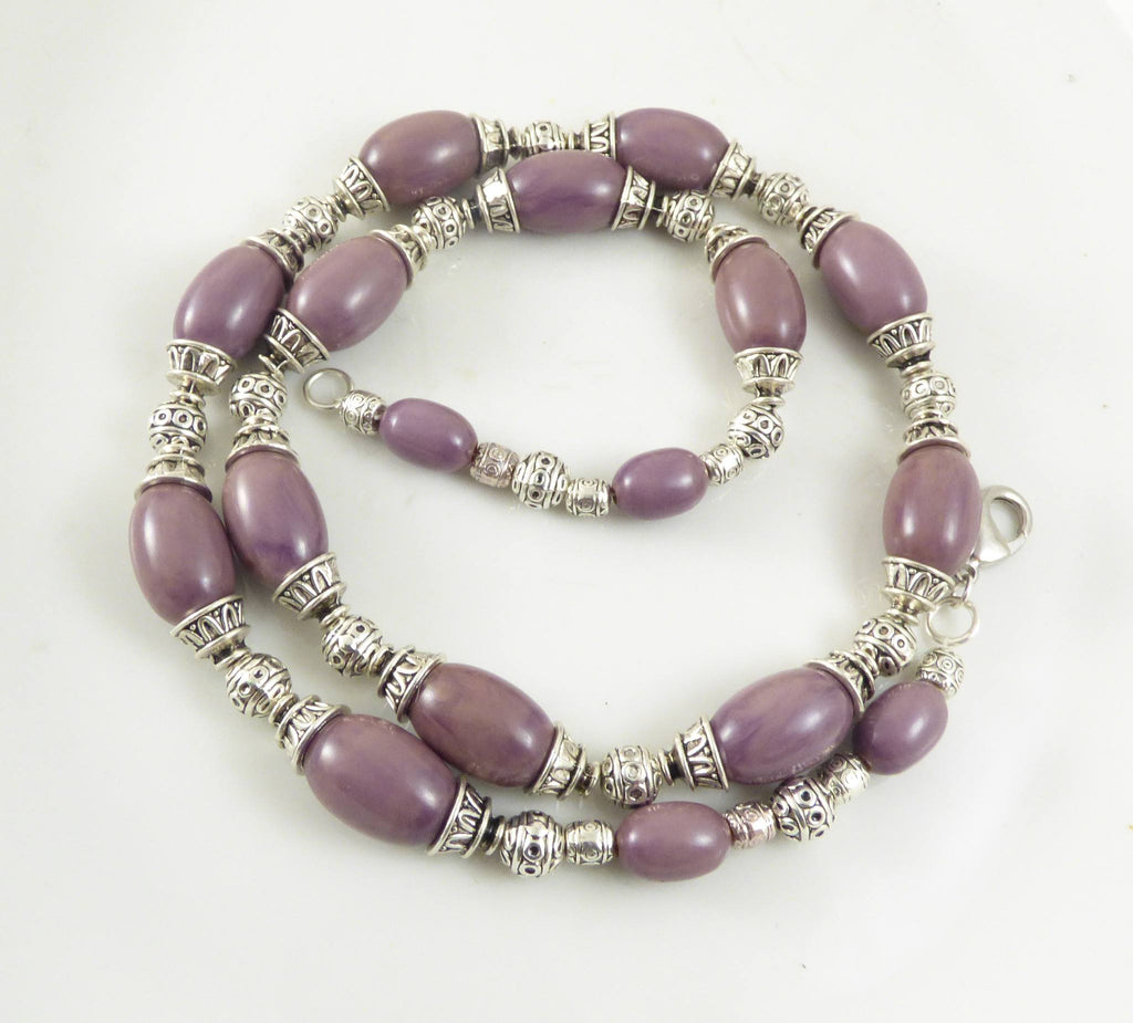 Lilac Bakelite Olive Beads with Silver Tribal beads Necklace
