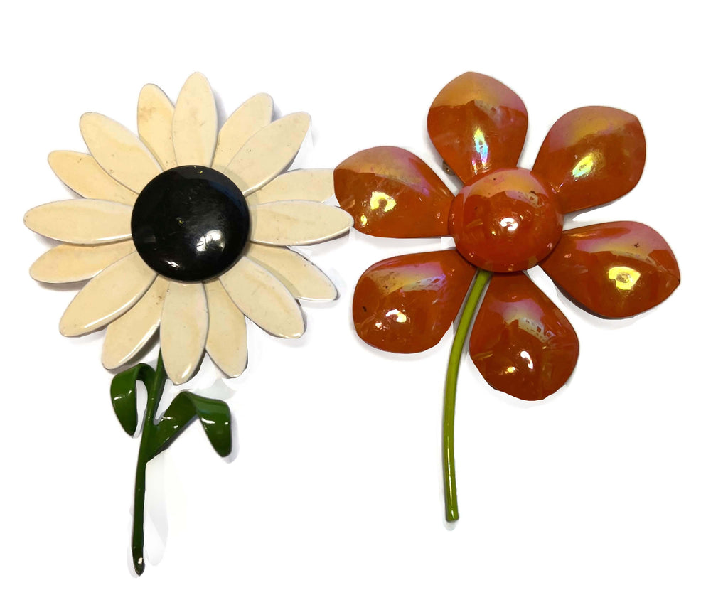 Vintage Enamel Flower Pins Retro Groovy Flower Lot - Vintage Lane Jewelry